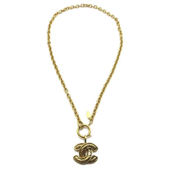 CHANEL Quilted CC Logos Charm Gold Chain Pendant Necklace 3857 AK38293k - Picture 1 of 6